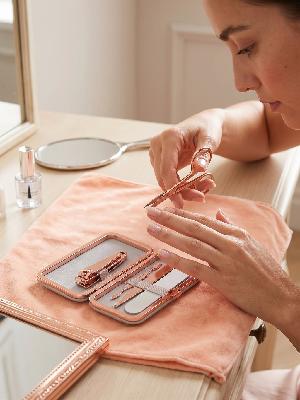 Portable 6-Piece Stainless Steel Manicure Kit in Pink Pouch