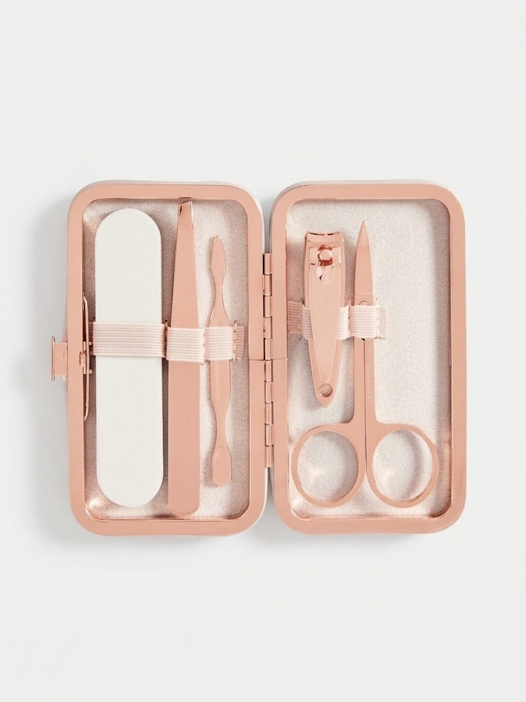 Portable 6-Piece Stainless Steel Manicure Kit in Pink Pouch