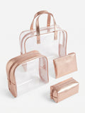 4-Piece Rose Gold & Clear Cosmetic Bag Set