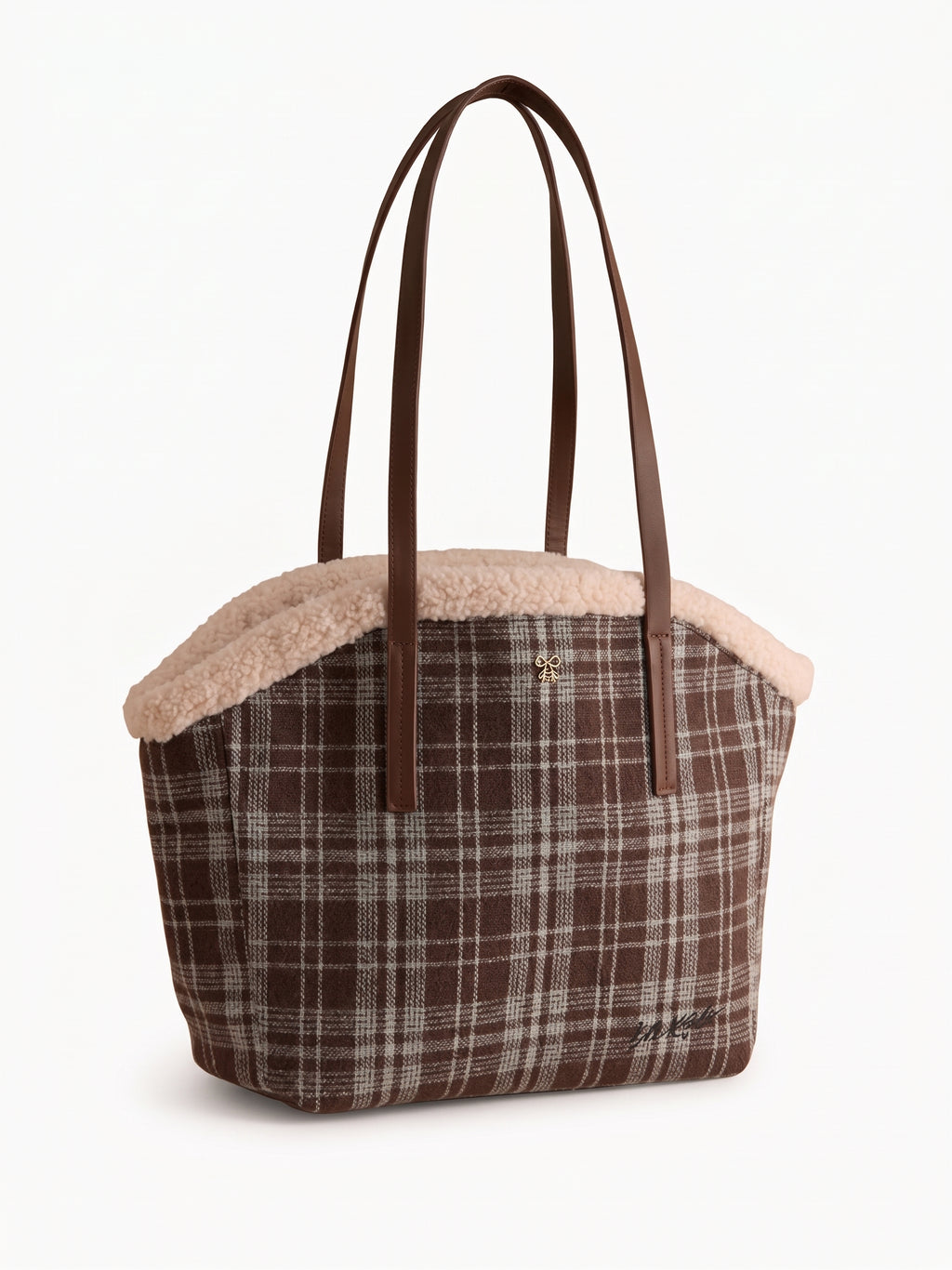 Cath Kidston Brown Check Borg Trim Tote Bag