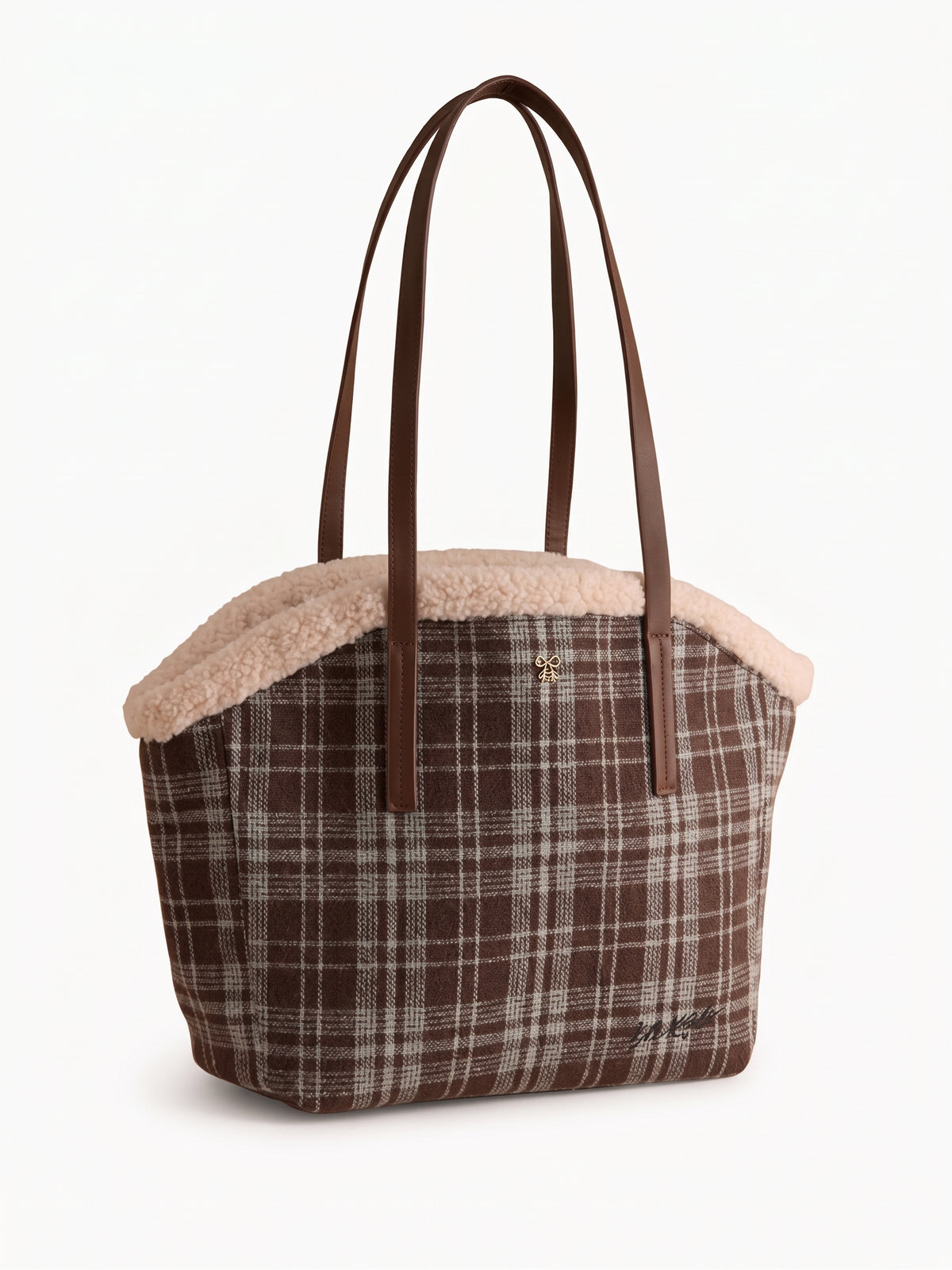 Cath Kidston Brown Check Borg Trim Tote Bag