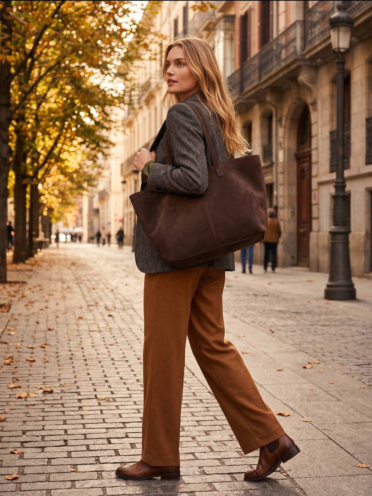 The Set Brown Faux Suede Tote Bag