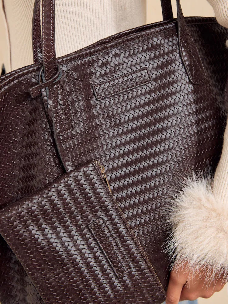 Friends Like These Chocolate Brown Woven Shopper Bag with Pouch
