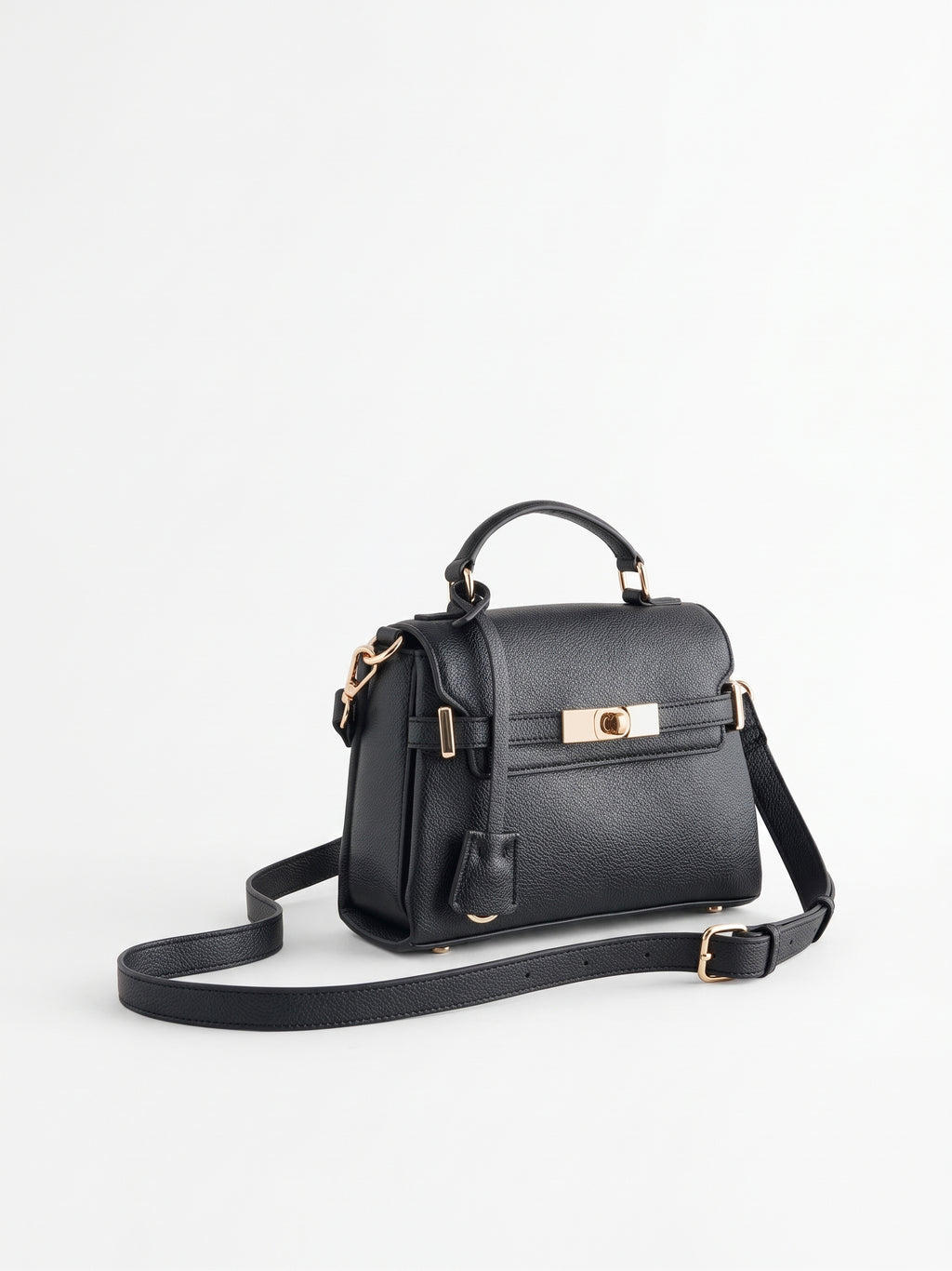 Black Belted Top Handle Bag