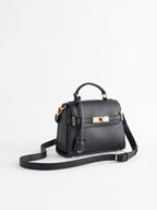 Black Belted Top Handle Bag