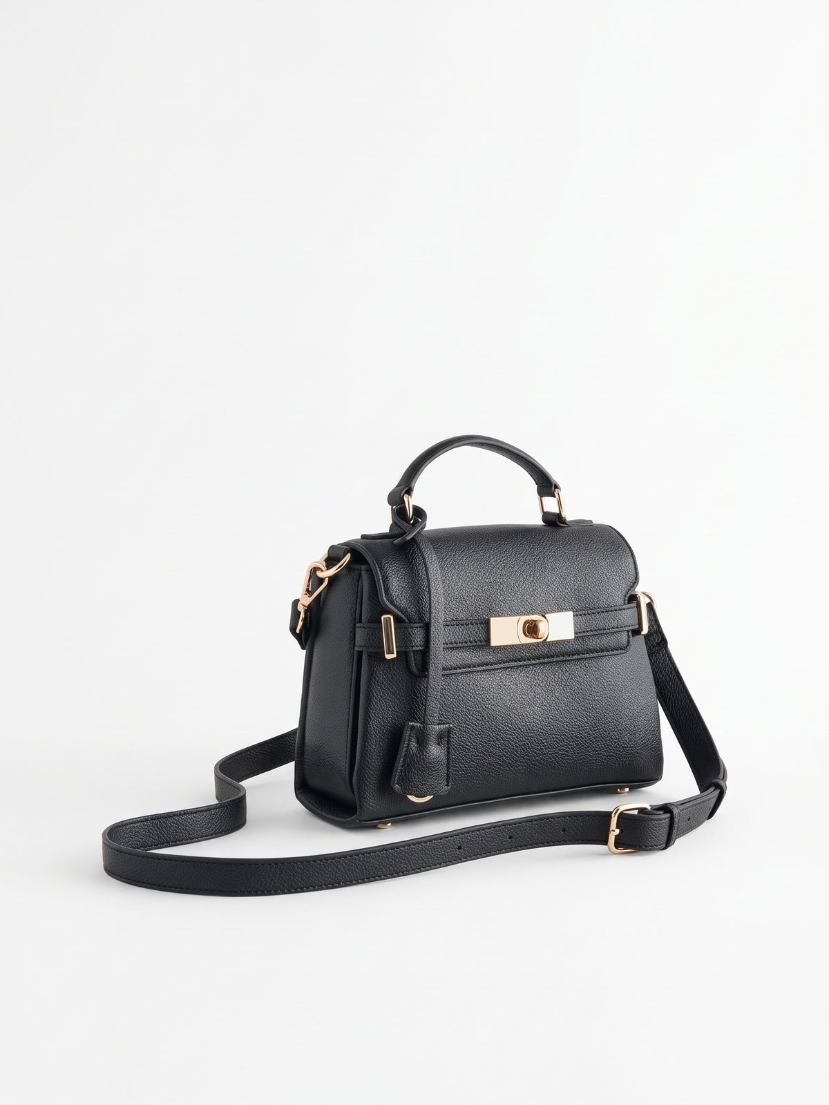 Black Belted Top Handle Bag