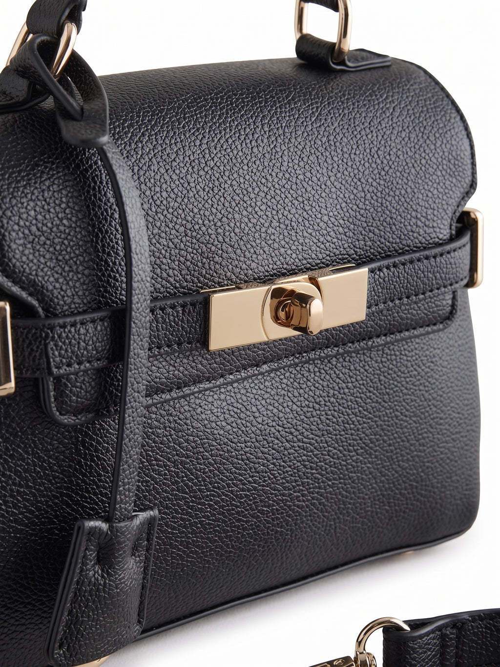 Black Belted Top Handle Bag
