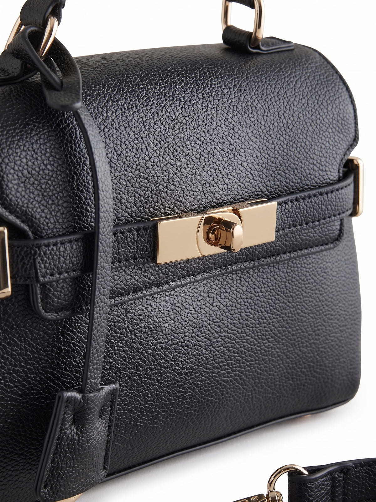 Black Belted Top Handle Bag