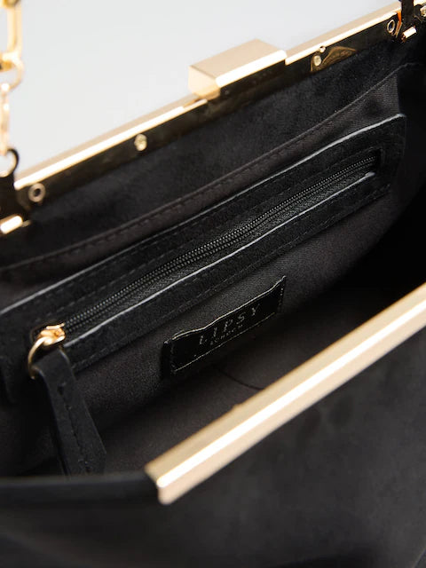 Lipsy Black Suedette Winged Frame Clutch Bag