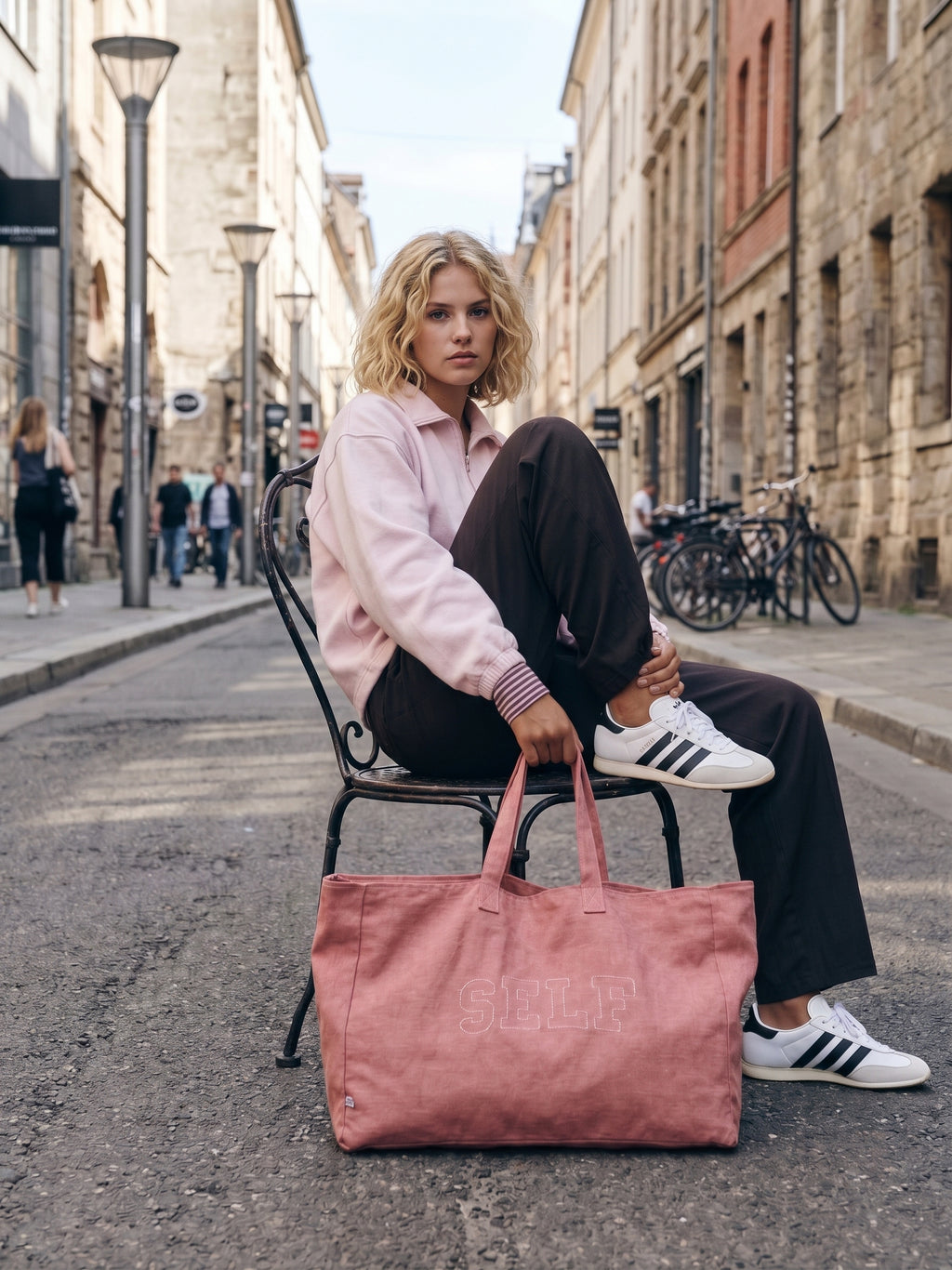 self. Pink Cotton Canvas Tote Bag