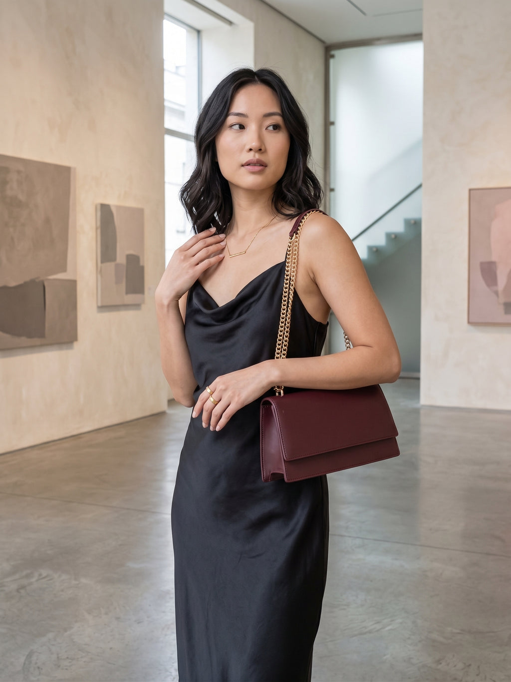 Novo Red Amber Structured Chain Shoulder Bag