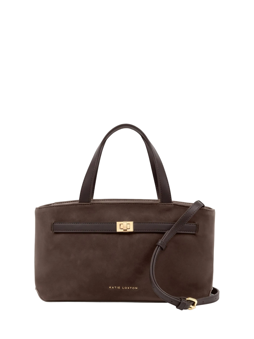 Katie Loxton Orin Brown Suede Top Handle Crossbody Bag