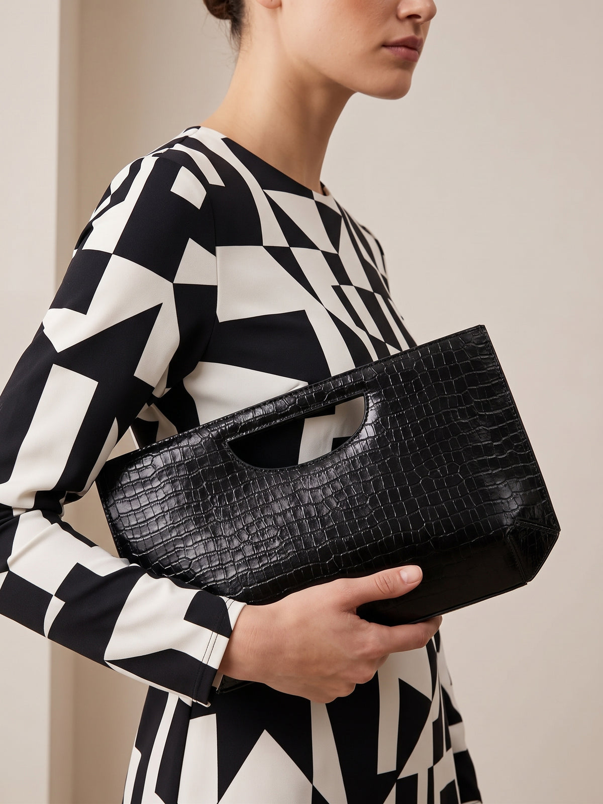 Friends Like These Black Large Top Handle Clutch Bag