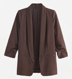 Mocha Relaxed Ruched Sleeve Blazer