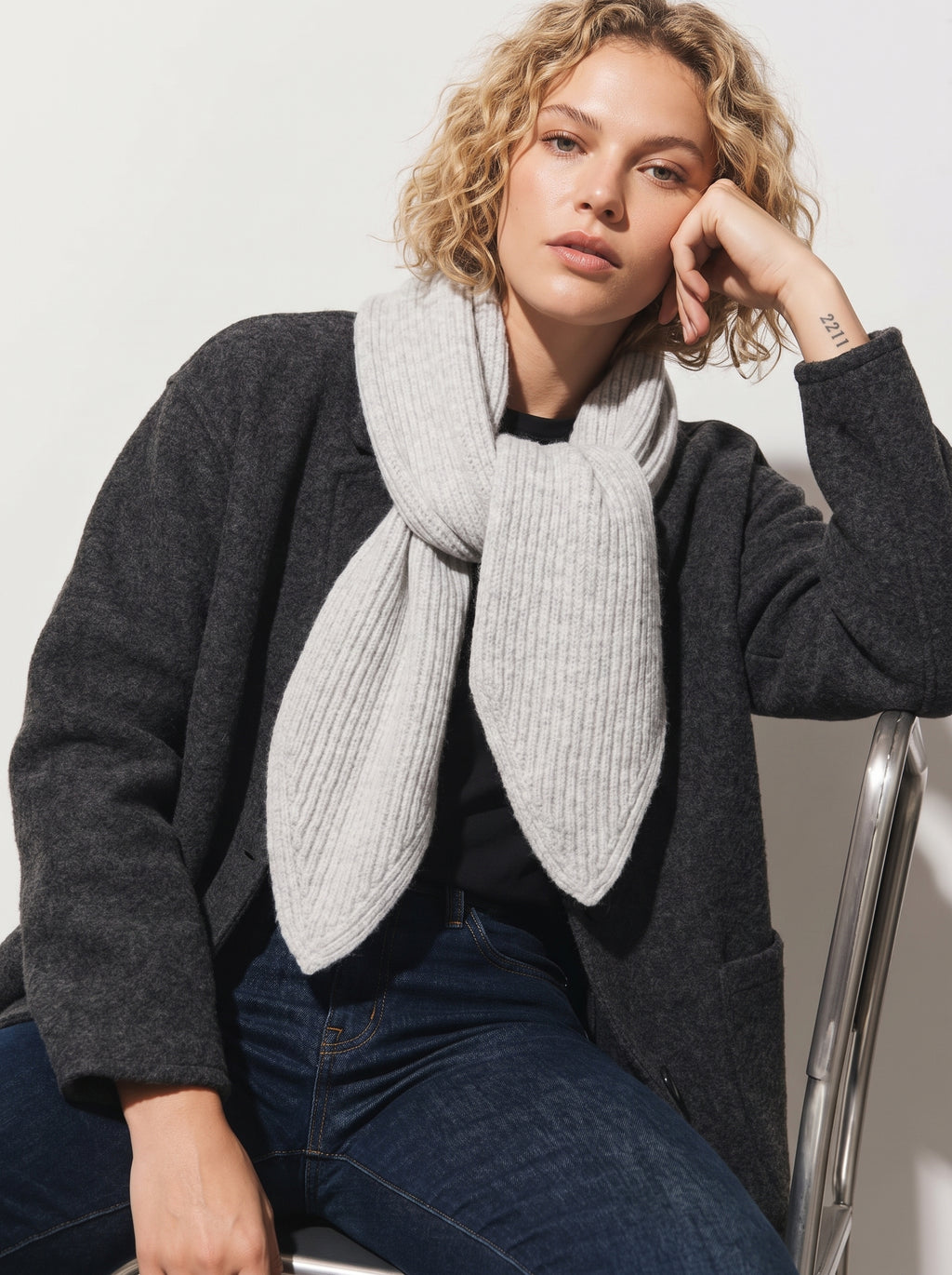 Grey Soft Ribbed Knitted Scarf