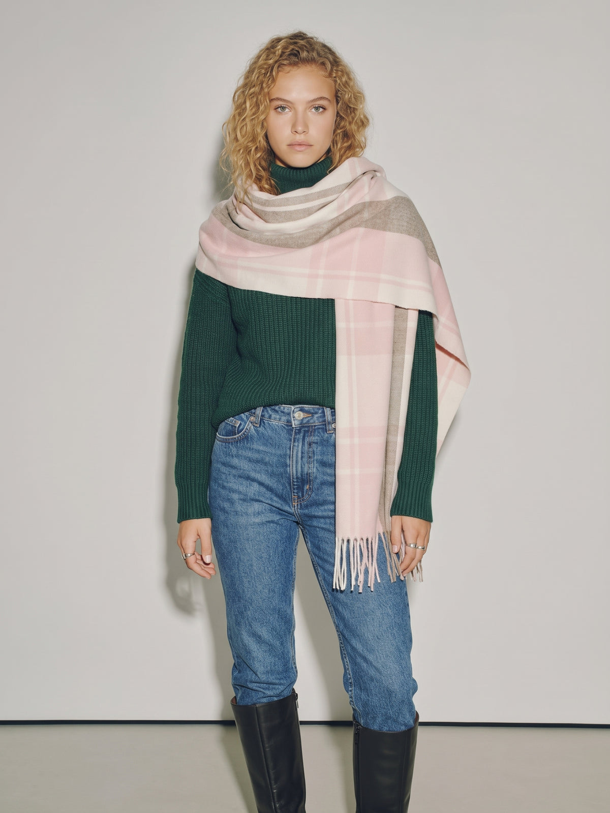 Pink Check Midweight Scarf
